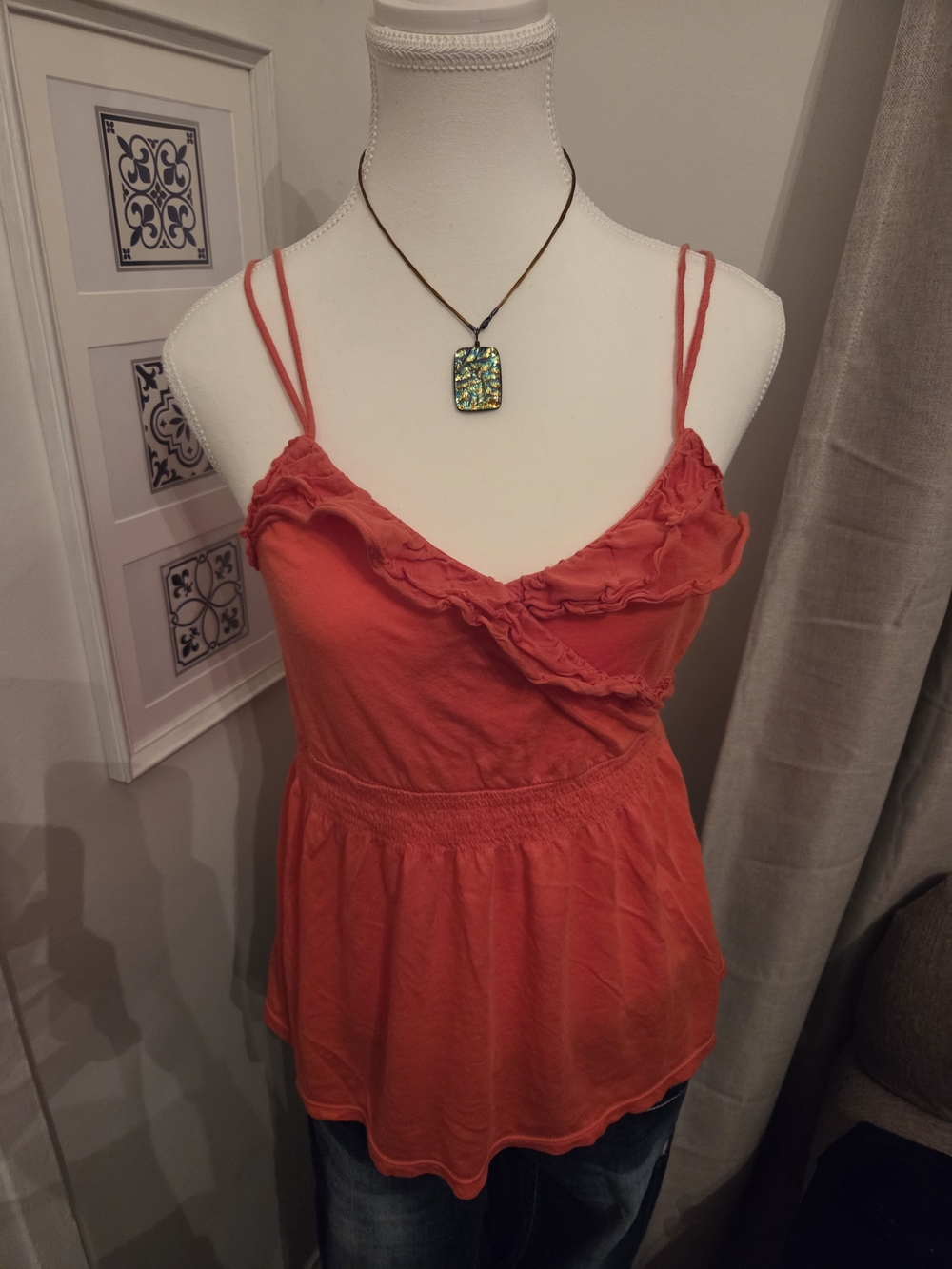 Y2K Aeropostale Ruffle Babydoll Empire Waist Camisole Tank - Orange / Coral
